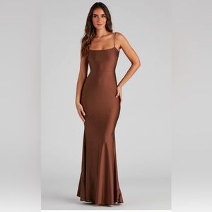 Windsor Coco Brown Open Back Ruffled Dress
